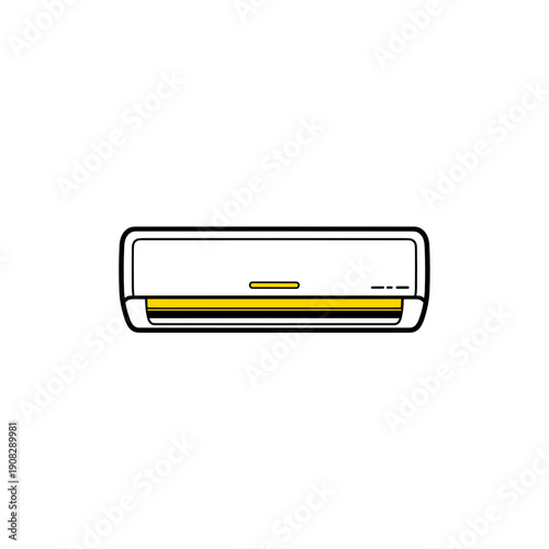 Air conditioner in minimalist design with yellow accents on white background  