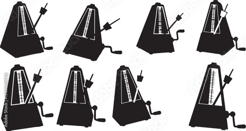 Set of eight black and white musical instrument illustrations