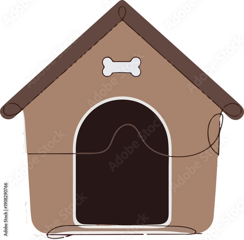 Minimalist Continuous Line Art Wooden Dog House
