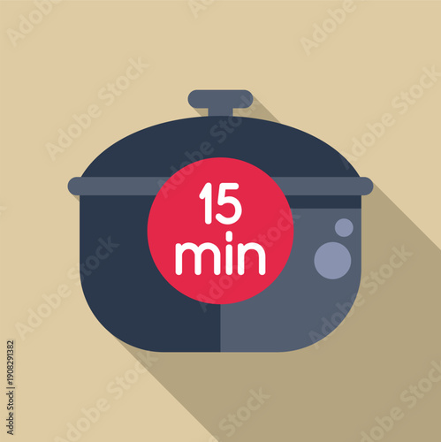 Cooking pot icon featuring a 15 minute timer for fast food preparation