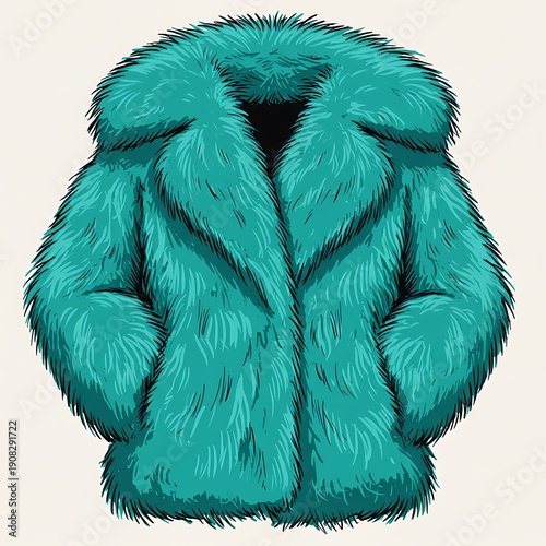 Teal Faux Fur: Detailed Vector Illustration of Plush Fashion Garment