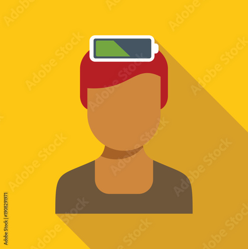 Human head showing low mental energy level with a half full battery icon