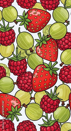 Fresh Fruit Burst: Hand-Drawn Berry Medley Pattern