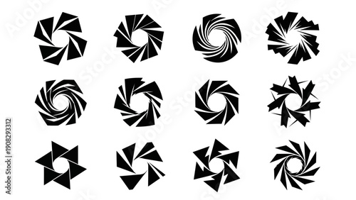 Abstract Geometric Aperture Shapes Collection - Black and White