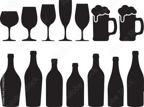 food set of alcohol bottles and glasses