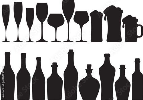food set of alcohol bottles and glasses