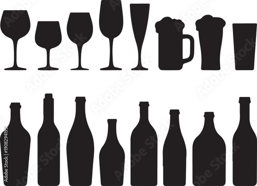 food set of alcohol bottles and glasses