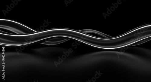 Sleek, black 3D waves with glowing white neon edges flow smoothly across a dark surface, creating a futuristic, minimal background.