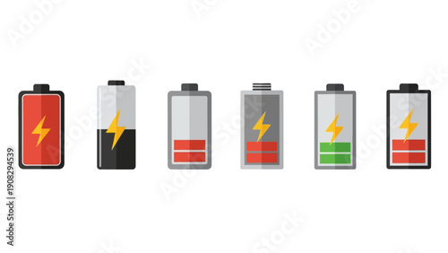 Battery Charge Level Icons: Full to Empty, Power Indicator, Energy Status