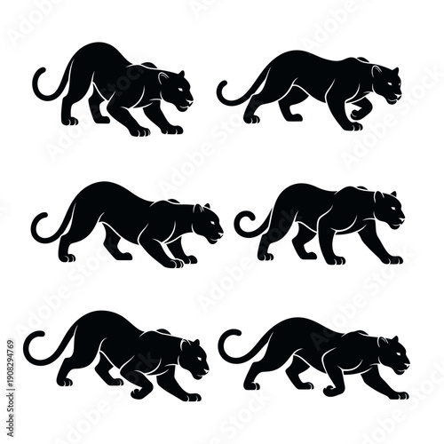 Black Panther Silhouette Set: Dynamic Poses of a Powerful Big Cat