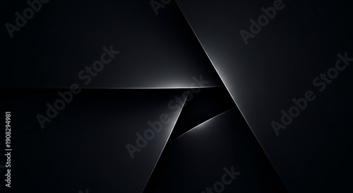 A sophisticated, dark geometric composition featuring sharp metallic edges and subtle highlights, creating a minimal, premium black abstract background texture.