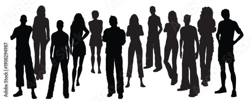 silhouettes of people working group of standing business people. Group of people. Workers, vector illustration.