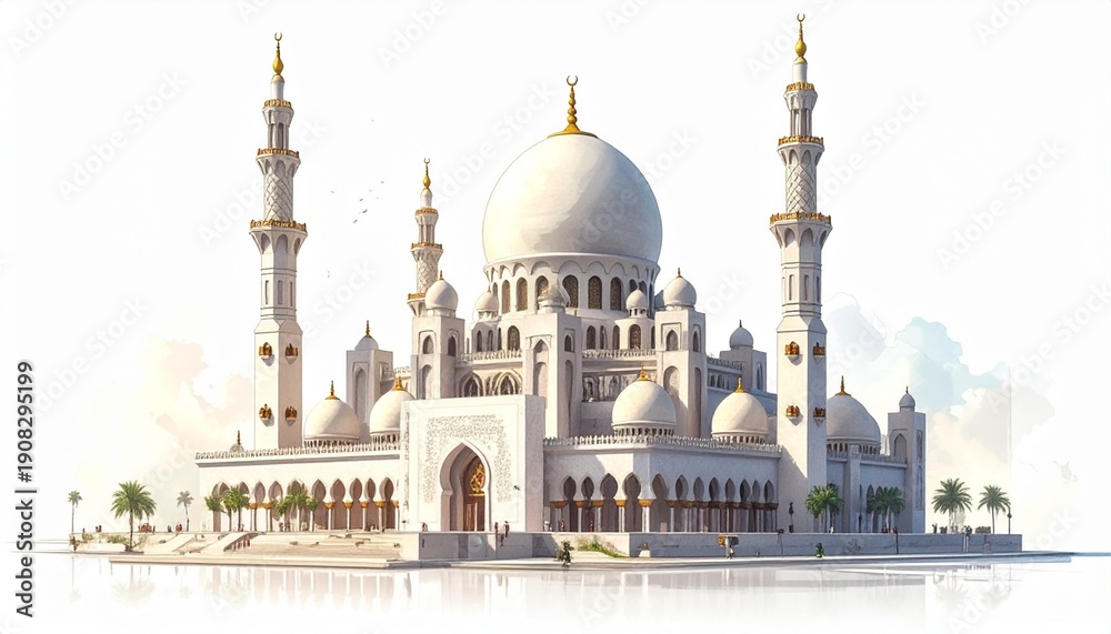 Naklejka premium Grand Mosque with Minarets and Dome.