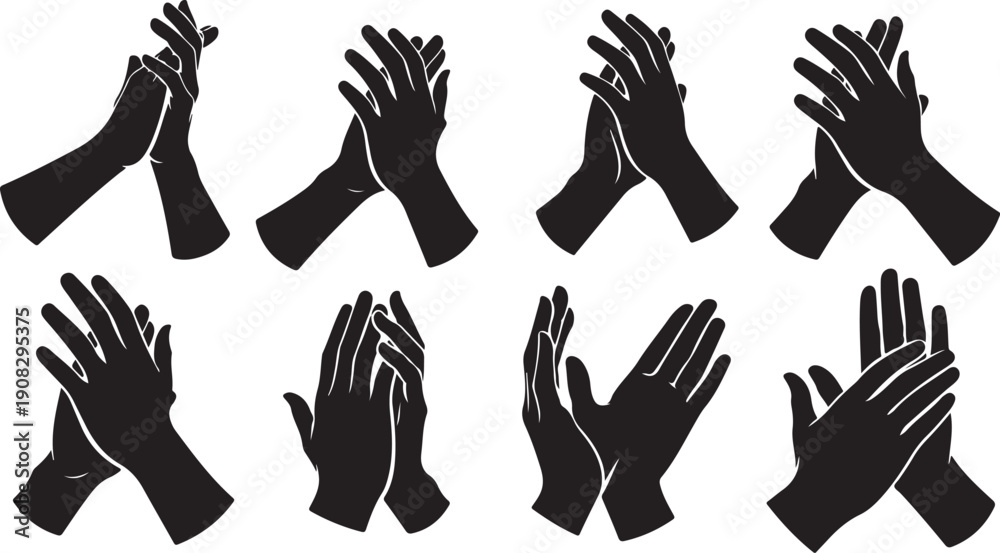 Fototapeta premium Collection of black hand silhouettes in various positions and gestures