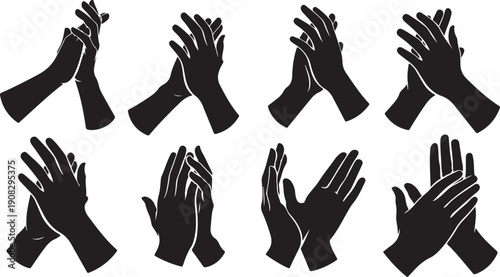 Collection of black hand silhouettes in various positions and gestures