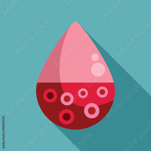 Blood drop vector icon separating plasma and red blood cells against blue background