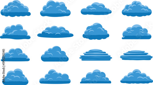 Collection of 16 blue plastic cloud shaped objects