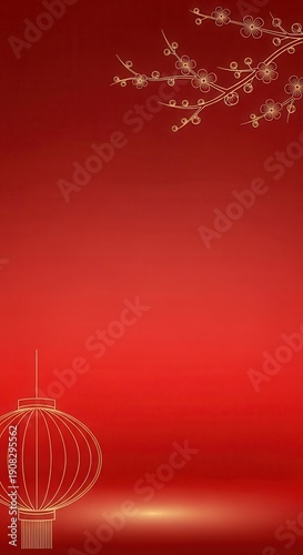 Festive occasion background design featuring a hanging lantern and blossoming branch