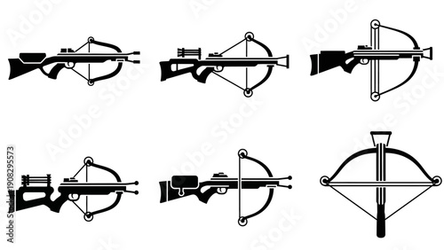 Collection of Black and White Crossbow Icons and Silhouettes