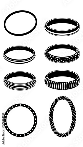 Collection of Decorative Bangles and Bracelets - Black and White Icons