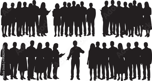 Silhouettes of diverse groups of people standing together
