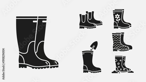 Collection of Rubber Boots Icons: Gardening, Rain, and Fashion Styles