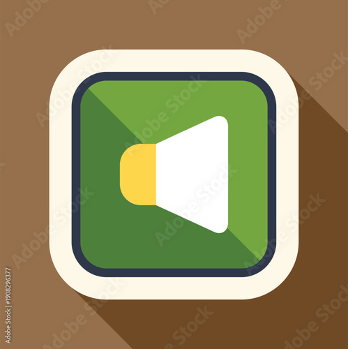 Speaker mute symbol in a green rounded square with long shadow