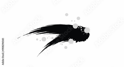 Dynamic black brush stroke with subtle grey splatters, creating an abstract, artistic, and modern graphic element for design projects and creative backgrounds.