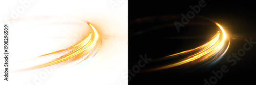 Gold Light Trails Isolated on Transparent Background for Overlay