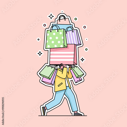 Flat Vector Black Friday Shopping Spree Illustration