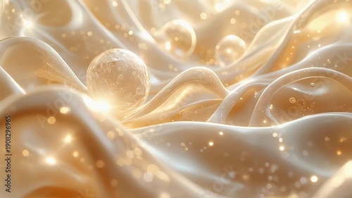 Luxurious VALENTINE concept an abstract autophagy visualization of cellular renewal, featuring shimmering, translucent membranes and gentle, breath-like motion