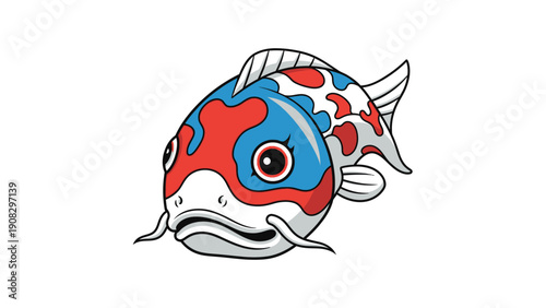 Cute Cartoon Koi Fish, Japanese Carp, Red, White, Blue