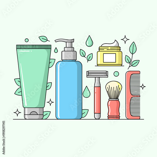 Flat Vector Men's Grooming & Skincare Icon Set