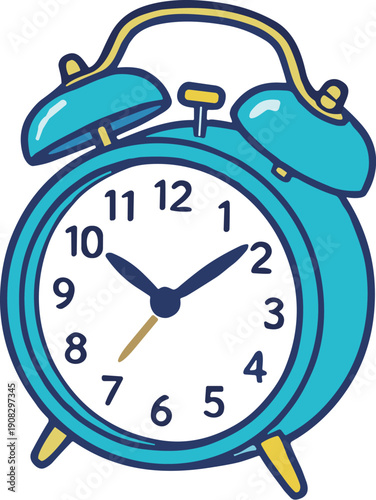 目覚まし時計のアイコンイラスト　ベル付きアナログアラームクロック