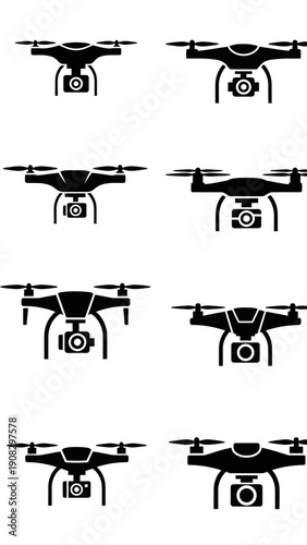 Drone Icons Set: Aerial Photography and Surveillance Quadcopters Collection