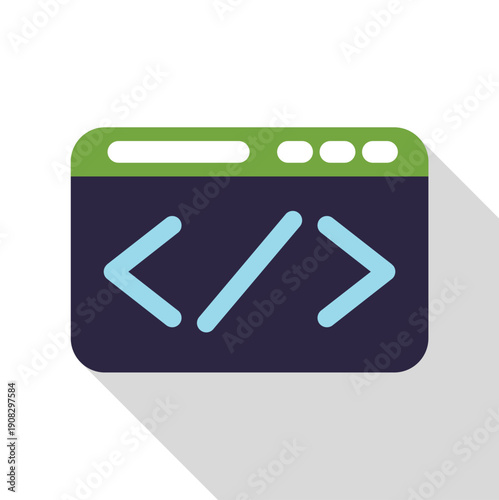 Browser window showing a programming code symbol, illustrating web development and software