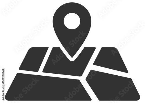 Folded paper map with location pin marker and navigation destination icon, travel vector illustration on transparent background
