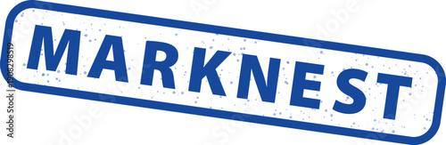 Blue distressed rectangular rubber stamp impression featuring the word marknest isolated against a clean white background symbolizing official approval or brand identity.