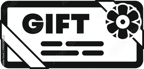 Gift card with text, ribbon, and flower symbol on a white background