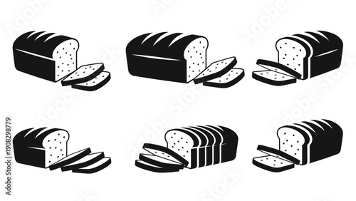 Loaf Bread Slices Collection: Whole Wheat, White, and Rye - Top View Icons