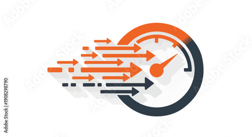 Speedometer icon with arrows indicating fast movement and rapid progress, representing speed, performance, and acceleration
