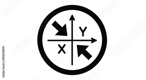 Abstract graphic icon representing convergence, focus, and precision with arrows pointing towards the center on a coordinate plane.