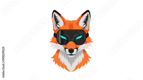Pixel Art Fox Wearing VR Goggles, Futuristic Animal Mascot, Digital Gaming Icon