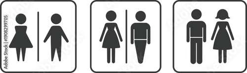Vector illustration of restroom signage icon set—symbols for male and female figures, gender identity, public facilities, bathroom signs, and accessibility representation