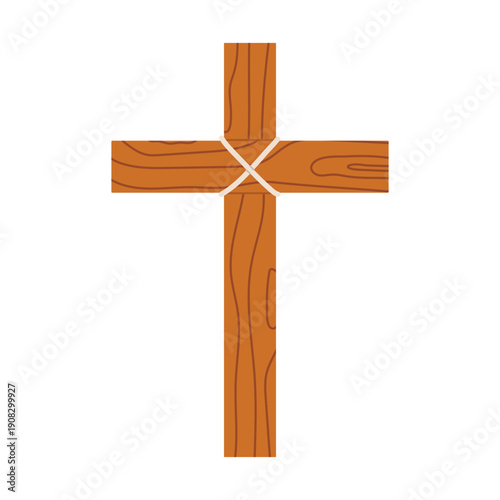 wooden cross tied with rope, Christian faith and spirituality symbol, religious devotion concept for Easter, prayer, church design, posters, illustrations and spiritual projects - vector illustration