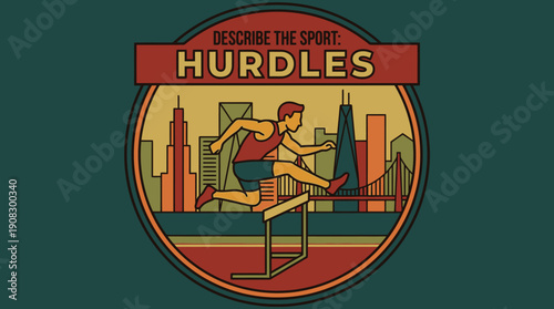 Hurdles Race Sport Illustration with Athlete Jumping Over Obstacle in City