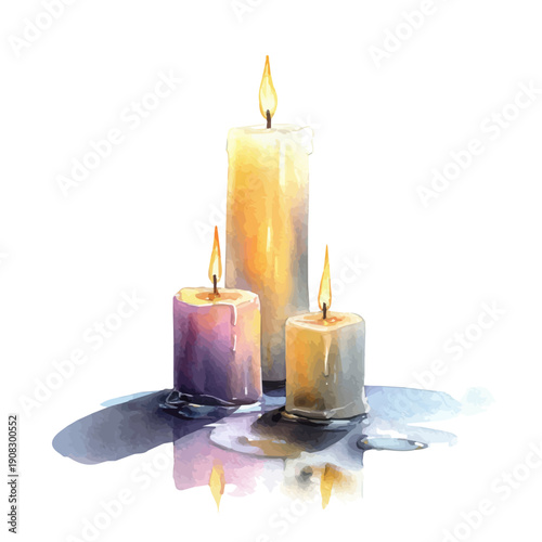 Lighting Candles, watercolor clipart vector, isolated on a white background.