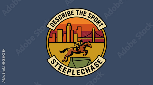 Equestrian Steeplechase Competition Horse Jumping Over Obstacle Downtown Cityscape