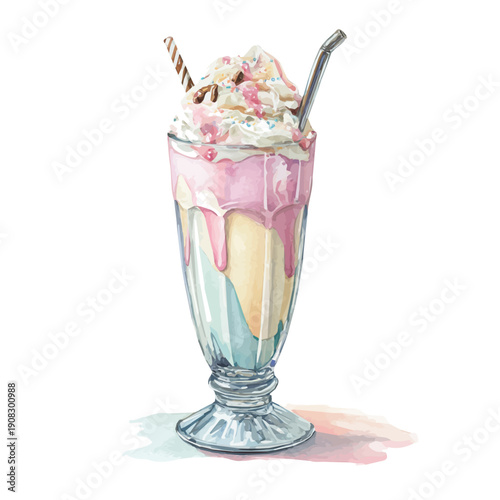Milkshake, watercolor drawing vector, isolated on a white background.