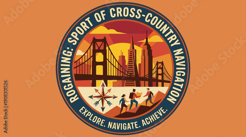 Emblematic Cross-Country Navigation Emblem for Sport and Outdoor Adventure Enthusiasts